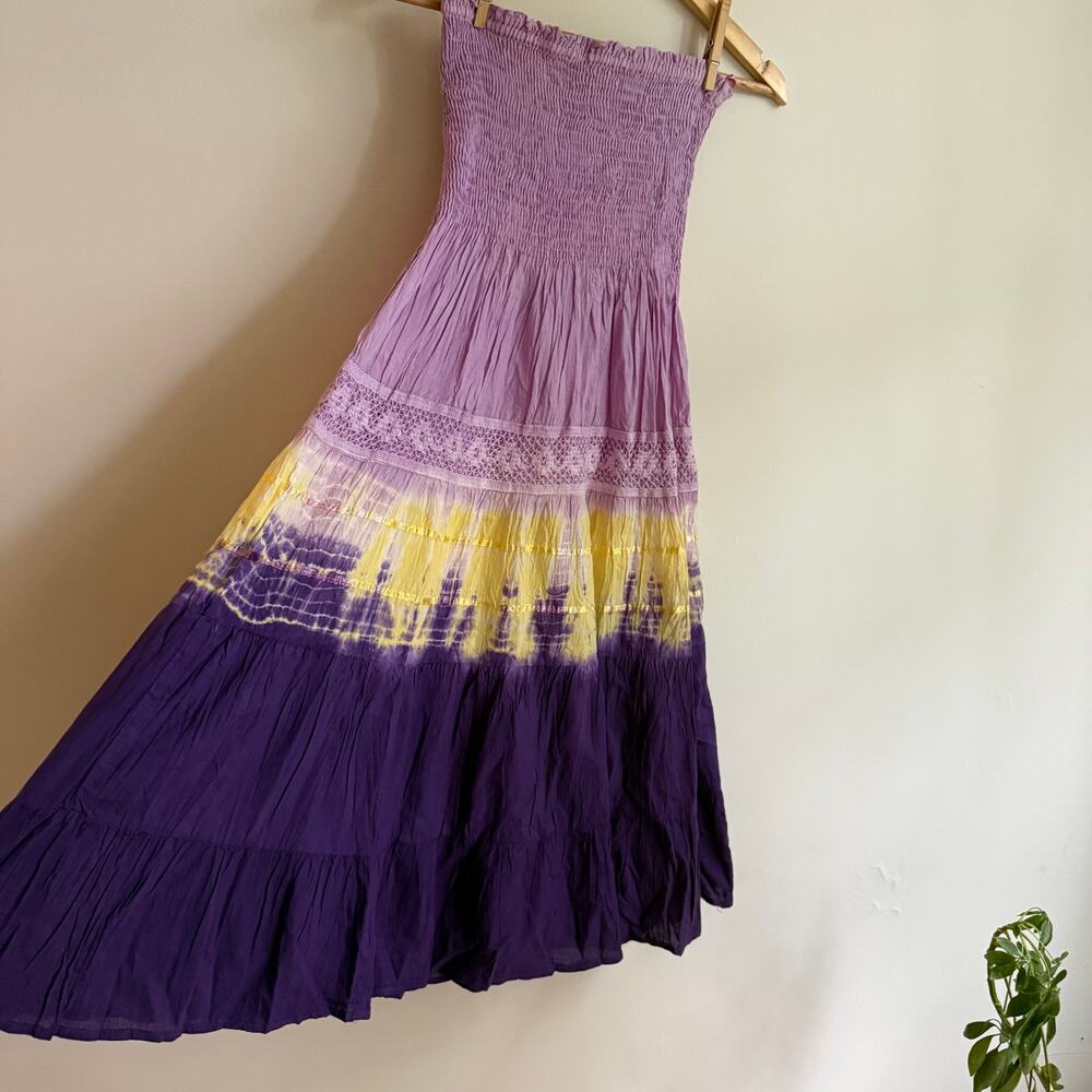 Y2K Vintage Deadstock She's Cool Strapless Boho Purple Tie Dye Dress Size M NWT - Picture 3 of 8